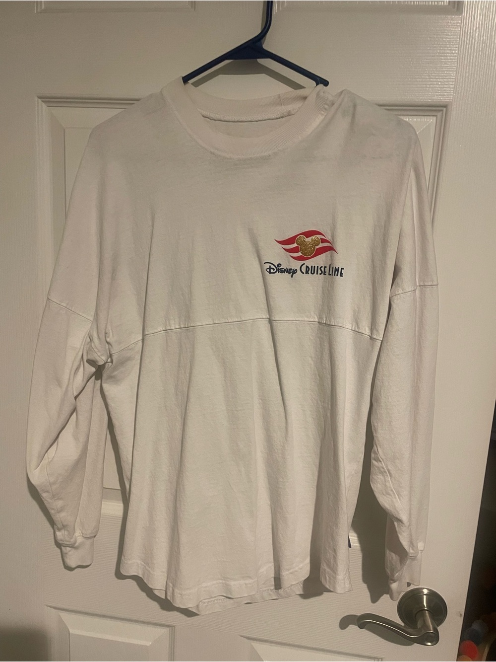 Disney White Long Sleeve Tee with Red & Gold Cruise Line Logo